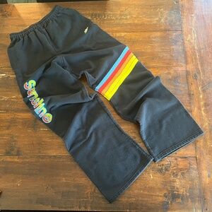 Vintage THIRD DEGREE Black Sunshine Spell Out Rainbow Stripe Sweatpants S